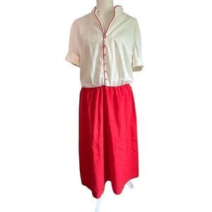 John Roberts Vintage short Sleeved Dress Ivory Red Size Large